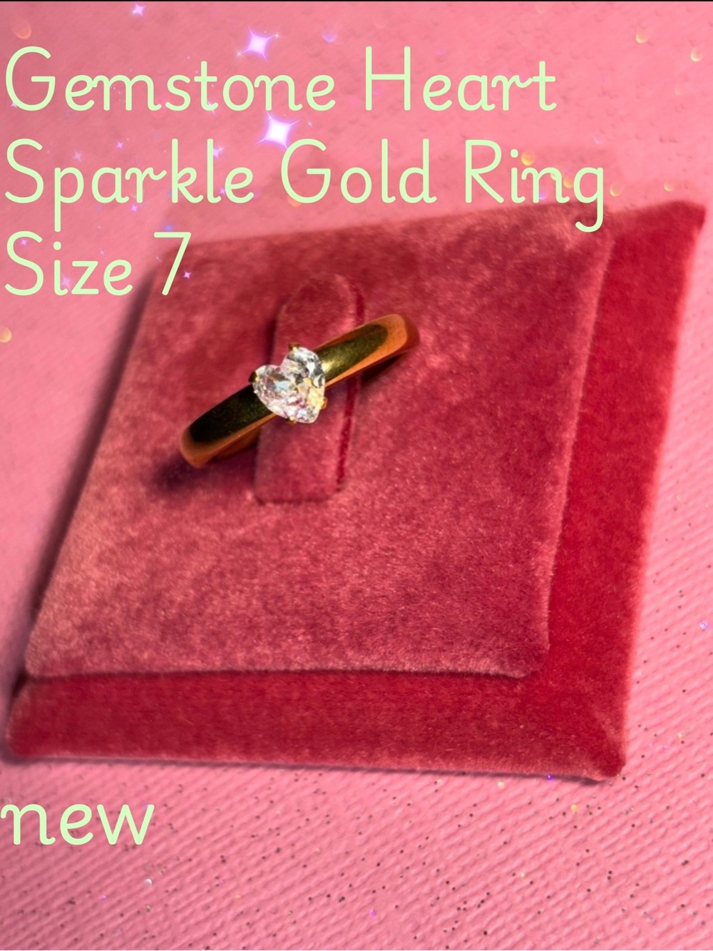 Gold Ring Womens Size 7 Silver Heart Rhinestone Crystal Bling Jewelry Y2K gift